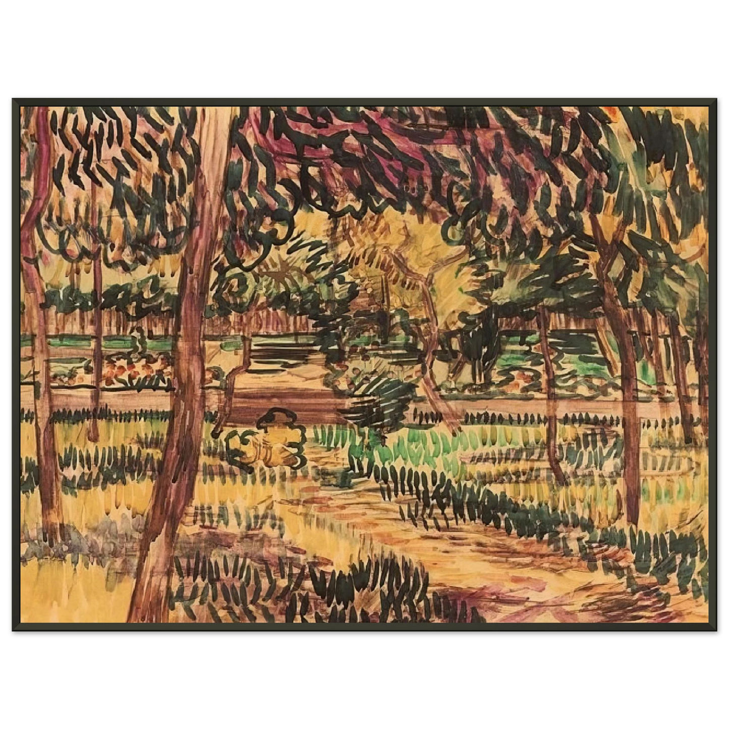 Vincent van Gogh  Trees in the Garden of the Asylum Framed Art Print  - Aluminum Frame - 70x100 cm / 28x40 inches