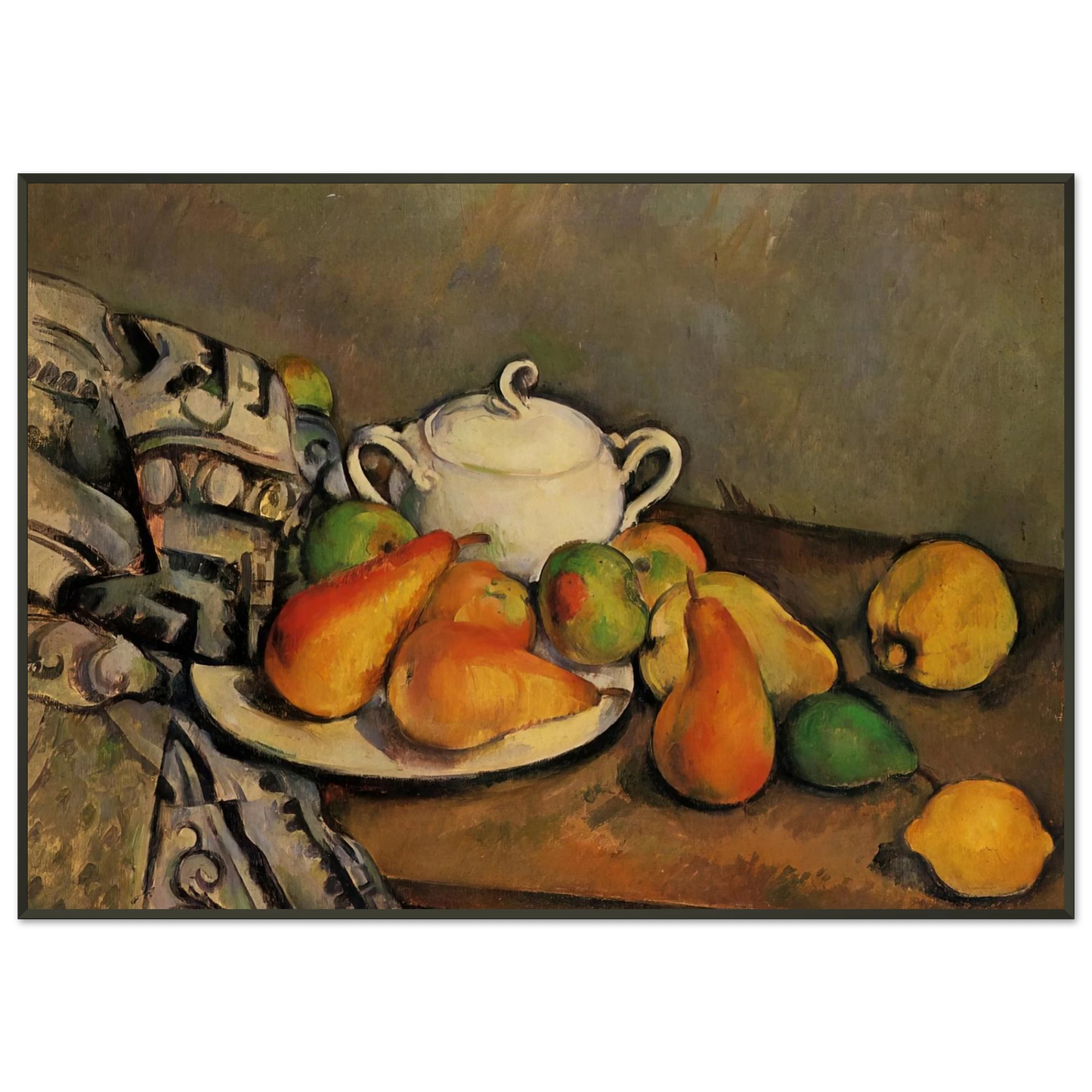 Paul Cezanne  Sugarbowl Pears and Tablecloth Framed Art Print  - Aluminum Frame - 21x29.7 cm / 8x12"