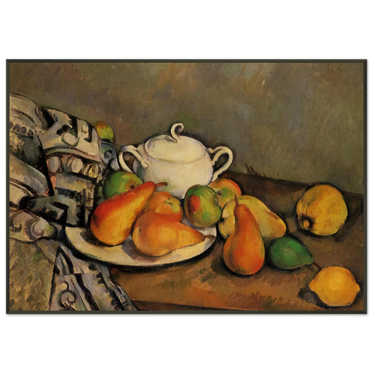 Paul Cezanne  Sugarbowl Pears and Tablecloth Framed Art Print  - Aluminum Frame - 21x29.7 cm / 8x12"