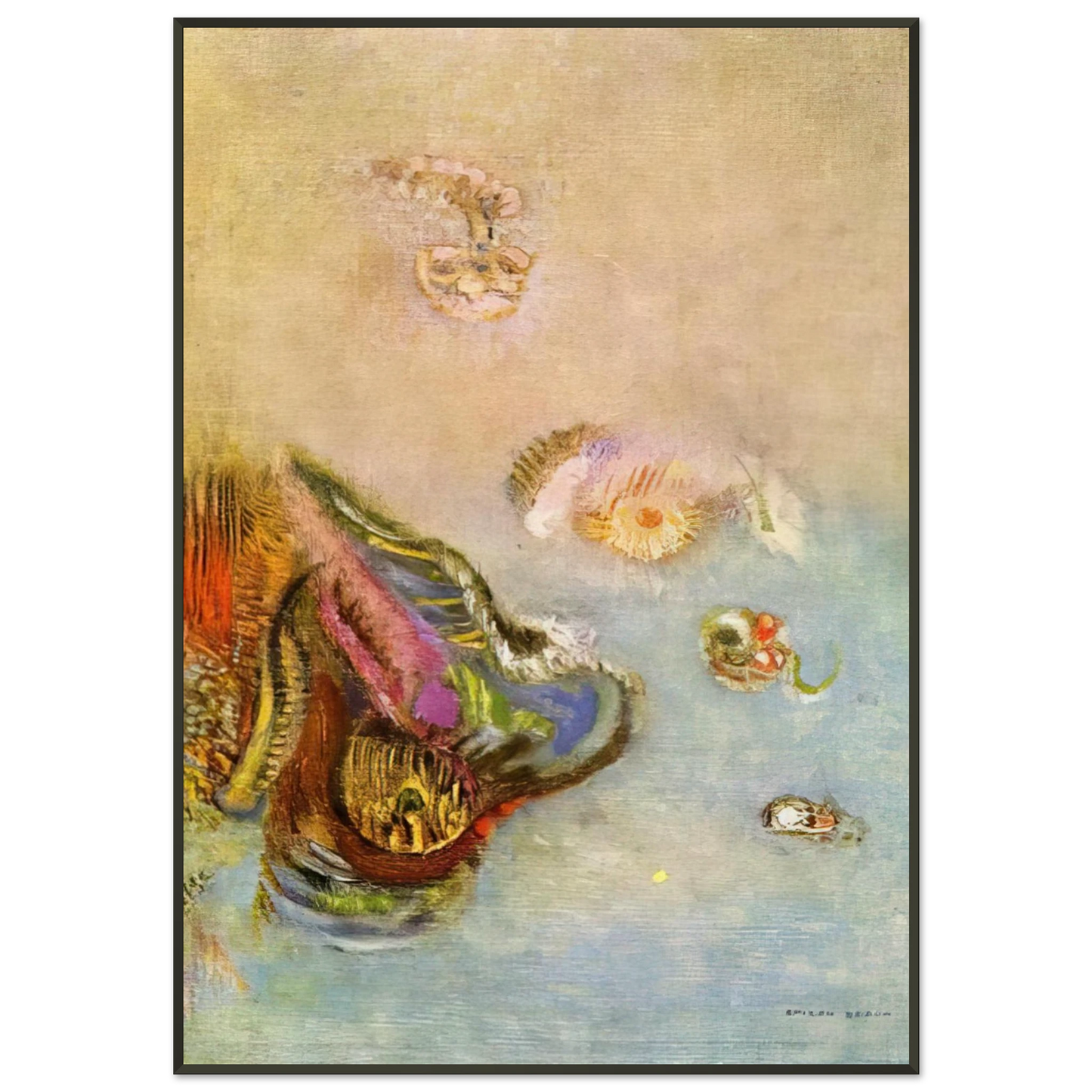 Odilon Redon  ANIMALS OF THE SEA 1910 Framed Art Print  - Aluminum Frame - 21x29.7 cm / 8x12"