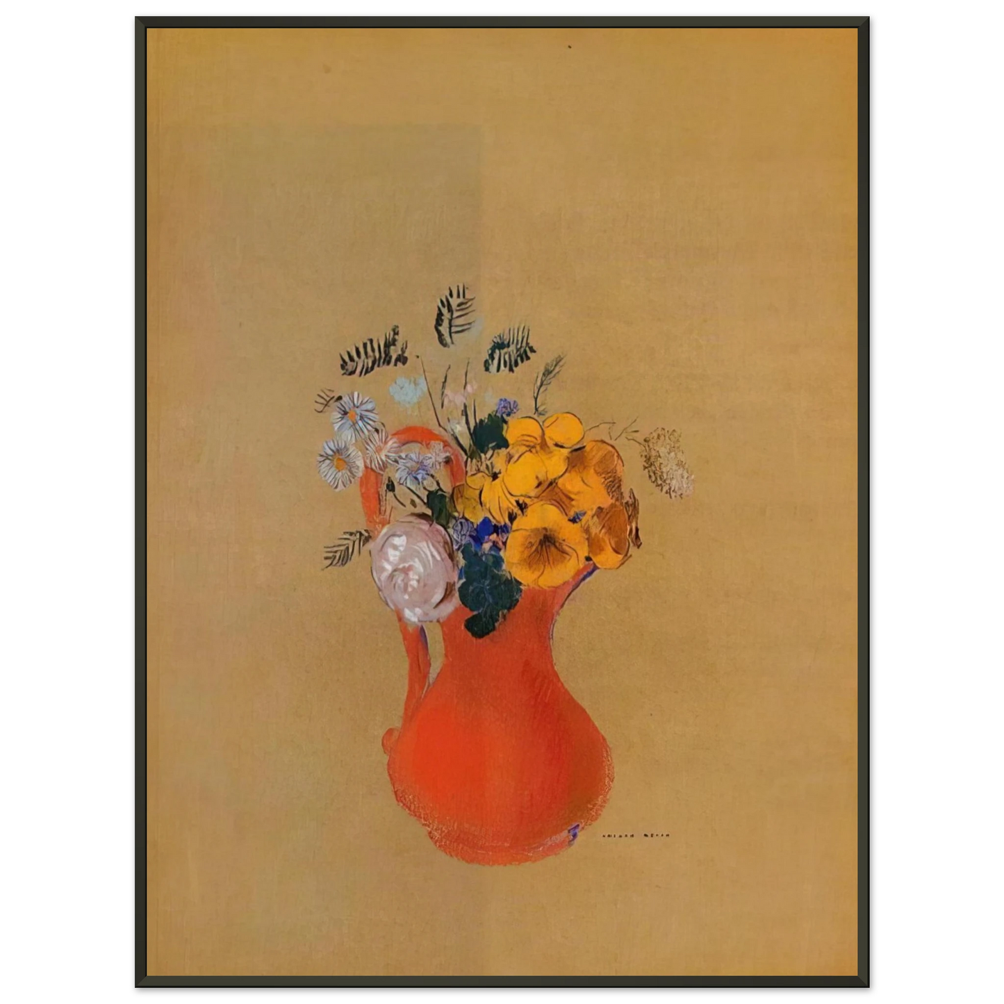 Odilon Redon  FLOWERS IN A RED PITCHER Framed Art Print  - Aluminum Frame - 70x100 cm / 28x40 inches