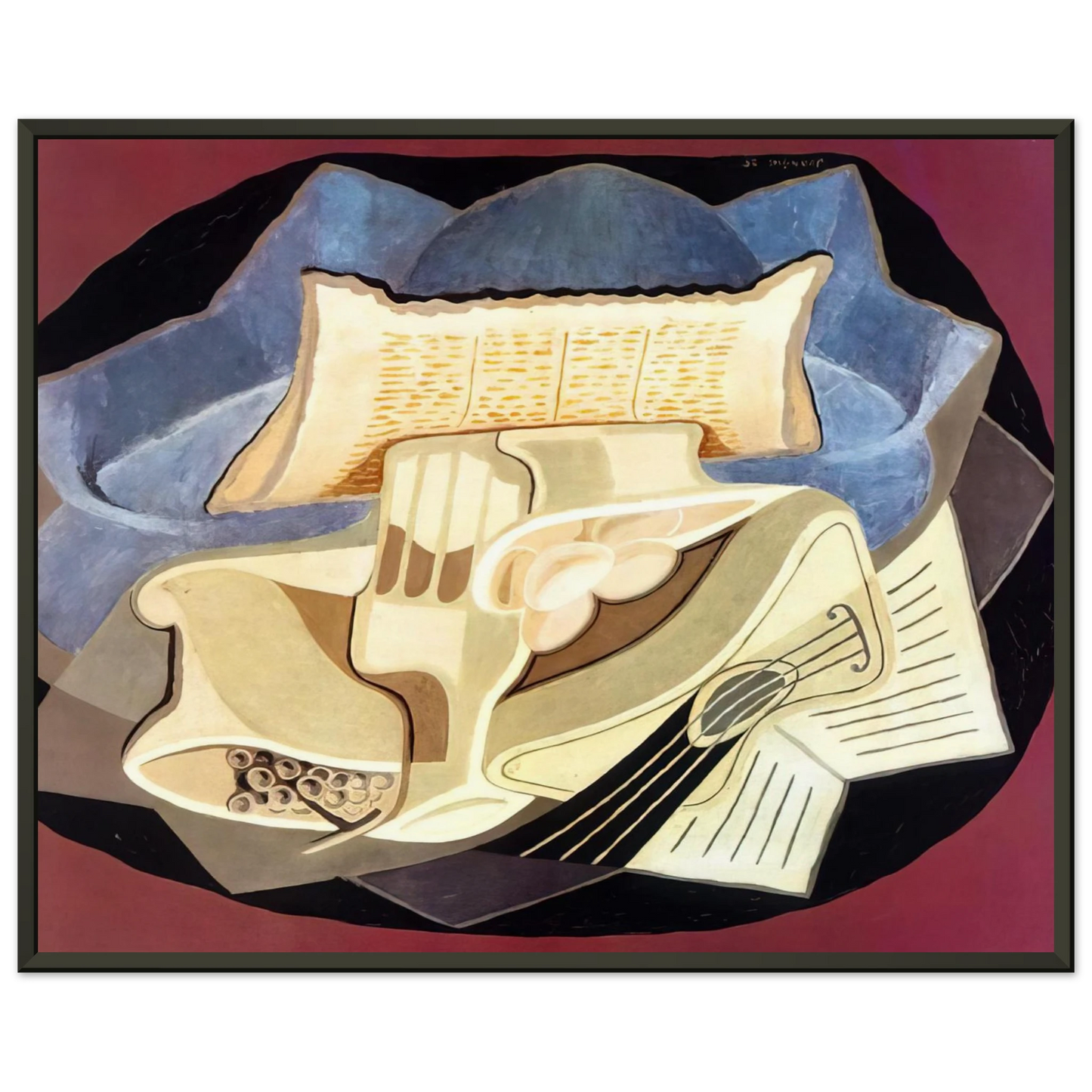 Juan Gris  THE BLUE CLOTH 1925 Framed Art Print  - Aluminum Frame - 40x50 cm / 16x20 inches