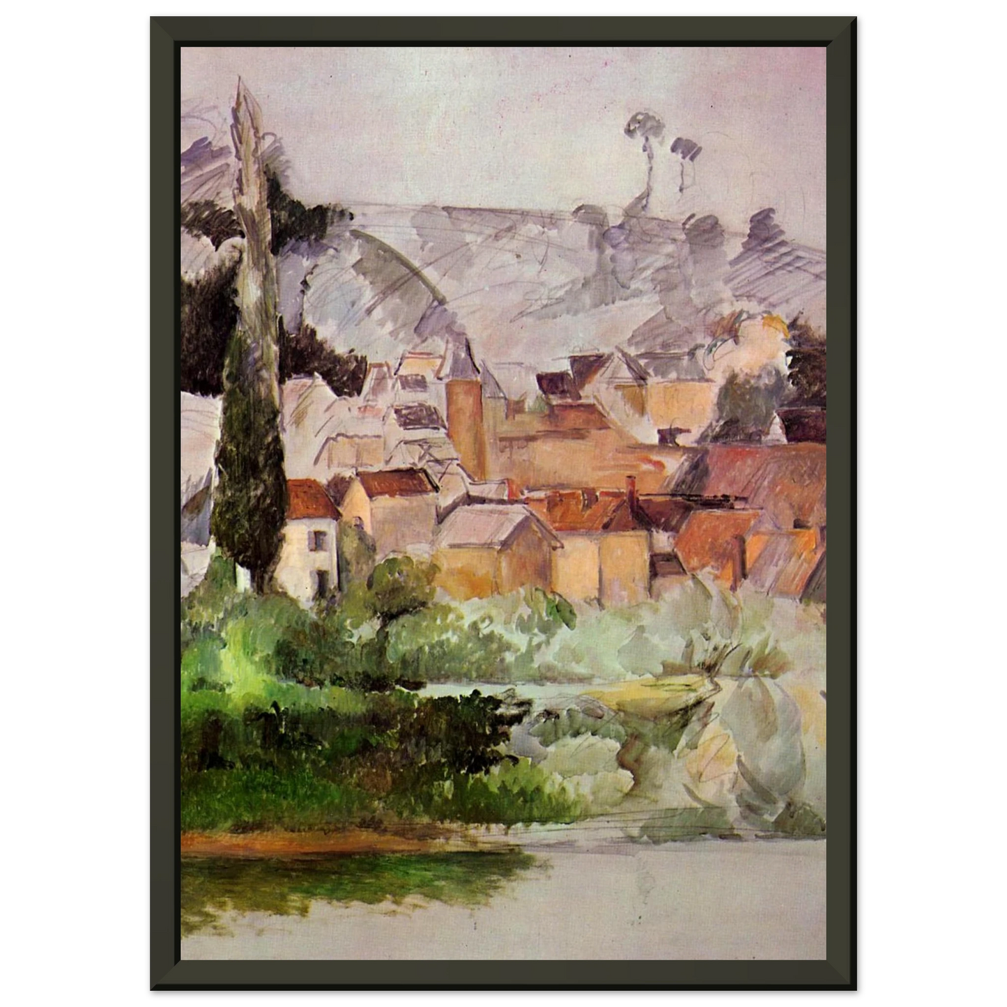 Paul Cezanne  Medan Chateau and Village Framed Art Print  - Aluminum Frame - 40x50 cm / 16x20 inches