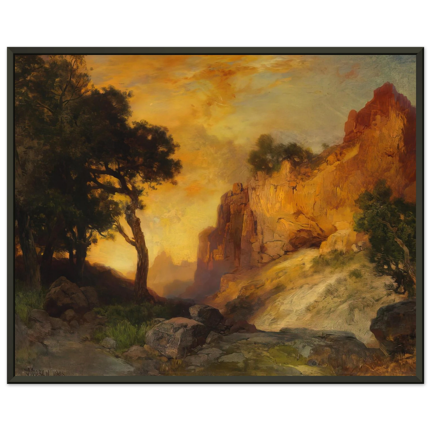Thomas Moran  A Side Canyon Framed Art Print  - Aluminum Frame - 40x50 cm / 16x20 inches