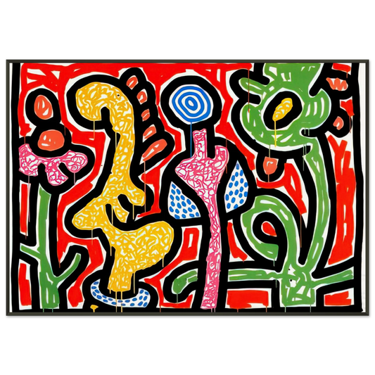 Keith Haring  FLOWERS IV 1990 Framed Art Print  - Aluminum Frame - 21x29.7 cm / 8x12"