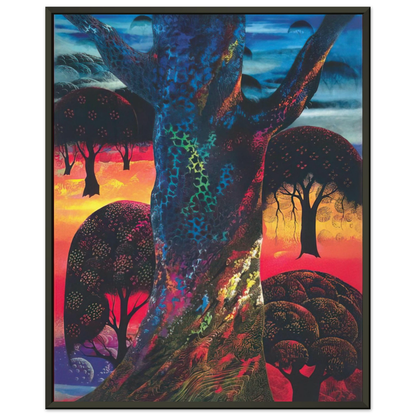 Eyvind Earle  Fire Magic Framed Art Print  - Aluminum Frame - 70x100 cm / 28x40 inches