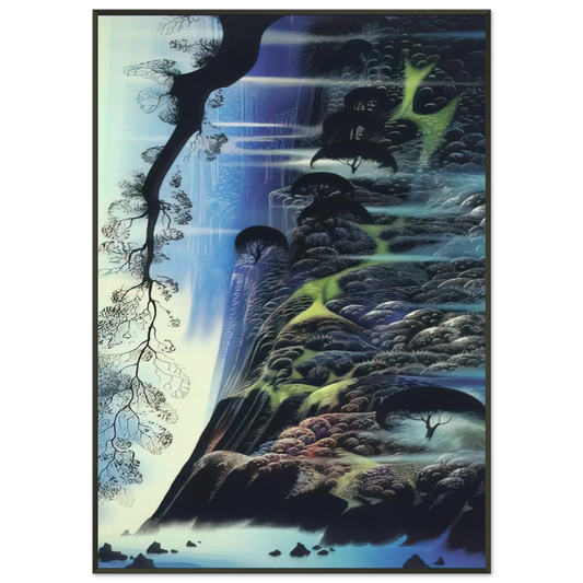 Eyvind Earle  Steep Coast Line Framed Art Print  - Aluminum Frame - 21x29.7 cm / 8x12"