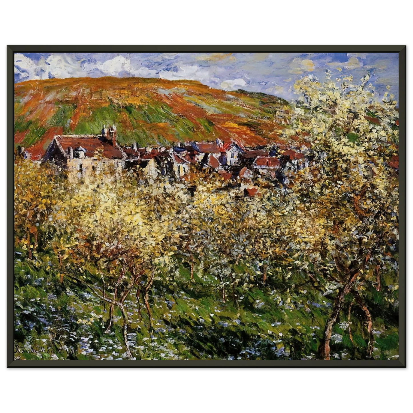 claude monet  Plum Trees in Blossom at Vetheuil Framed Art Print  - Aluminum Frame - 70x100 cm / 28x40 inches
