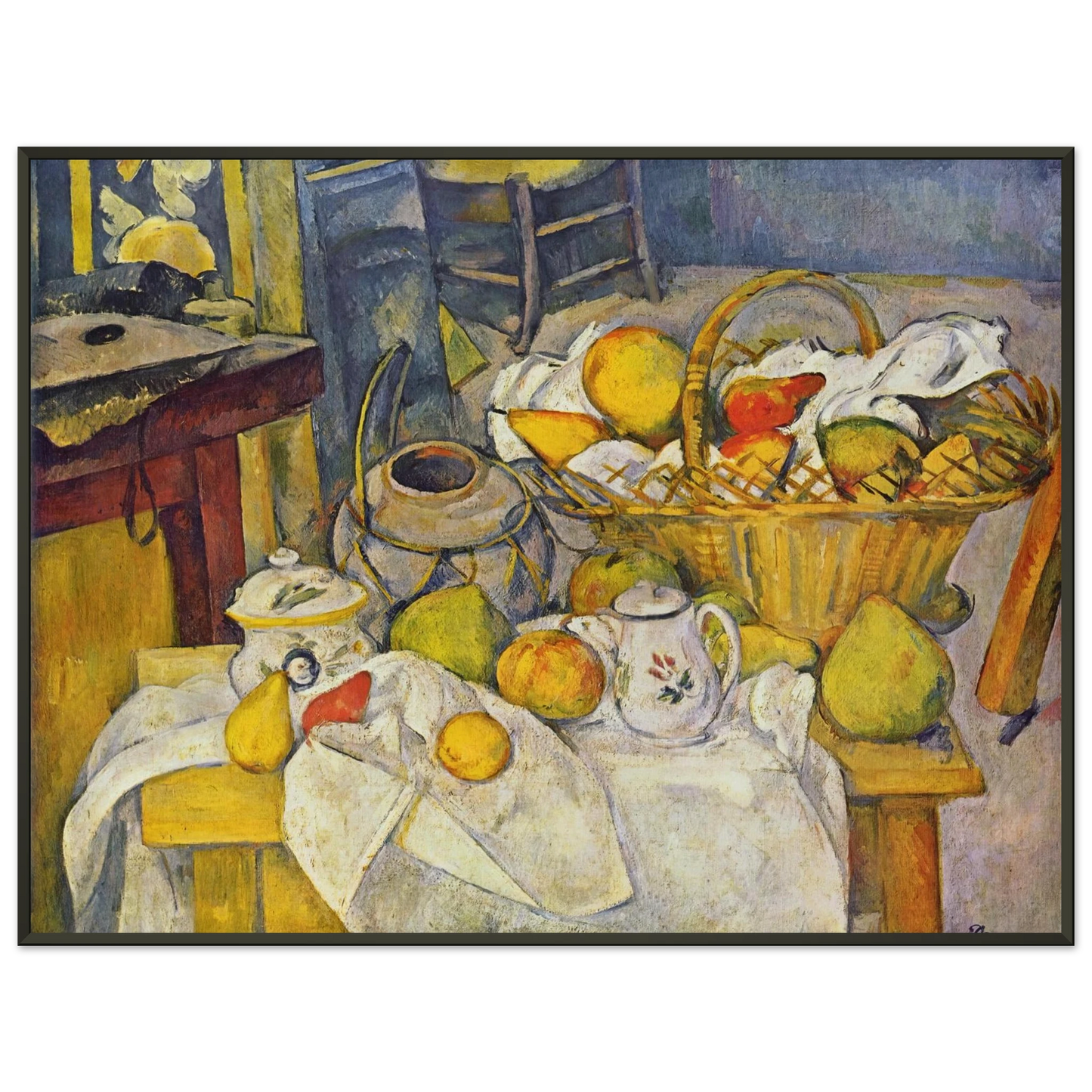 Paul Cezanne  Still life with basket Kitchen table Framed Art Print  - Aluminum Frame - 60x80 cm / 24x32 inches