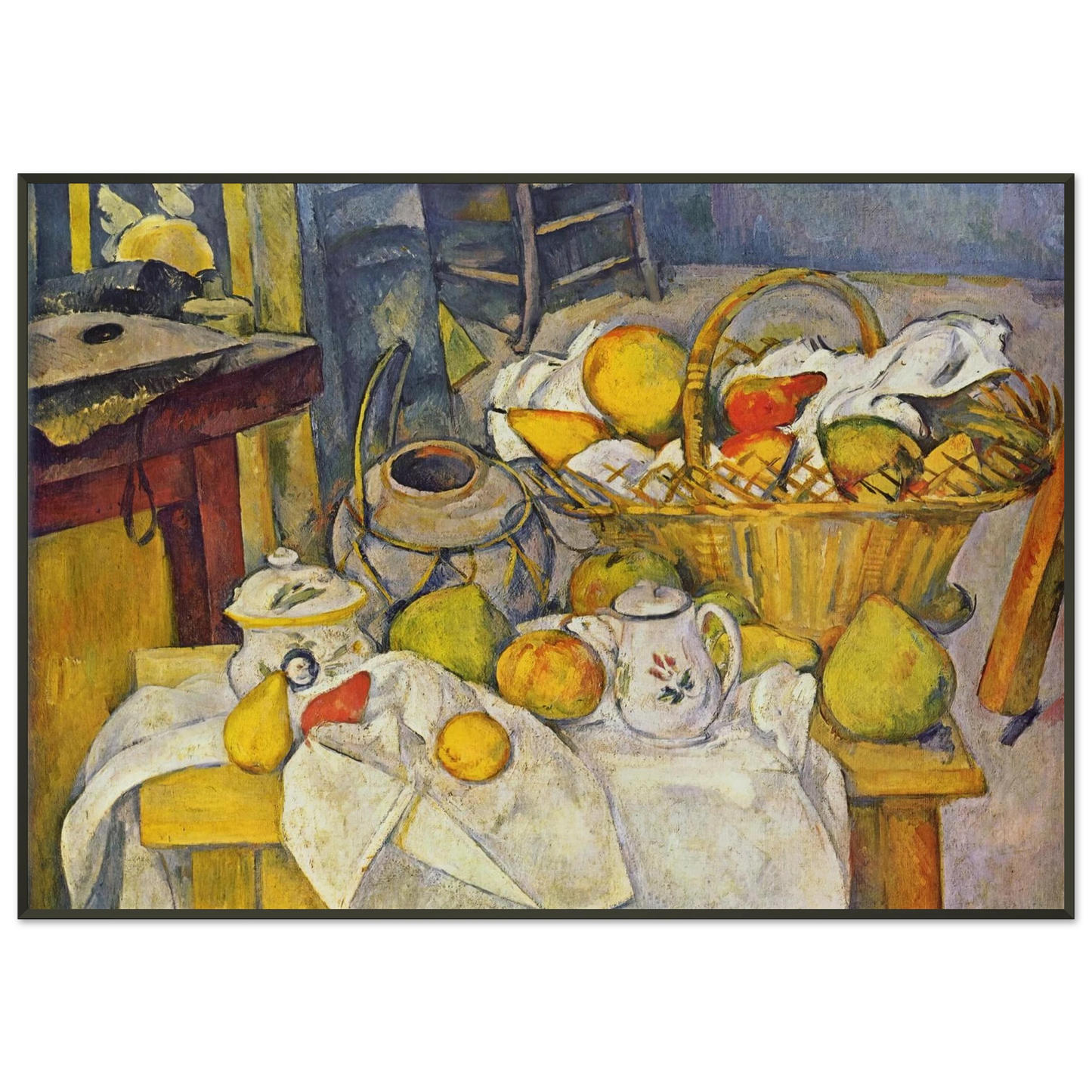 Paul Cezanne  Still life with basket Kitchen table Framed Art Print  - Aluminum Frame - 21x29.7 cm / 8x12"