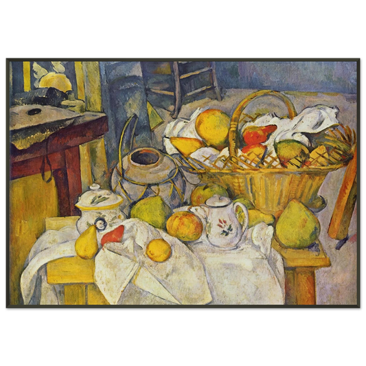 Paul Cezanne  Still life with basket Kitchen table Framed Art Print  - Aluminum Frame - 21x29.7 cm / 8x12"