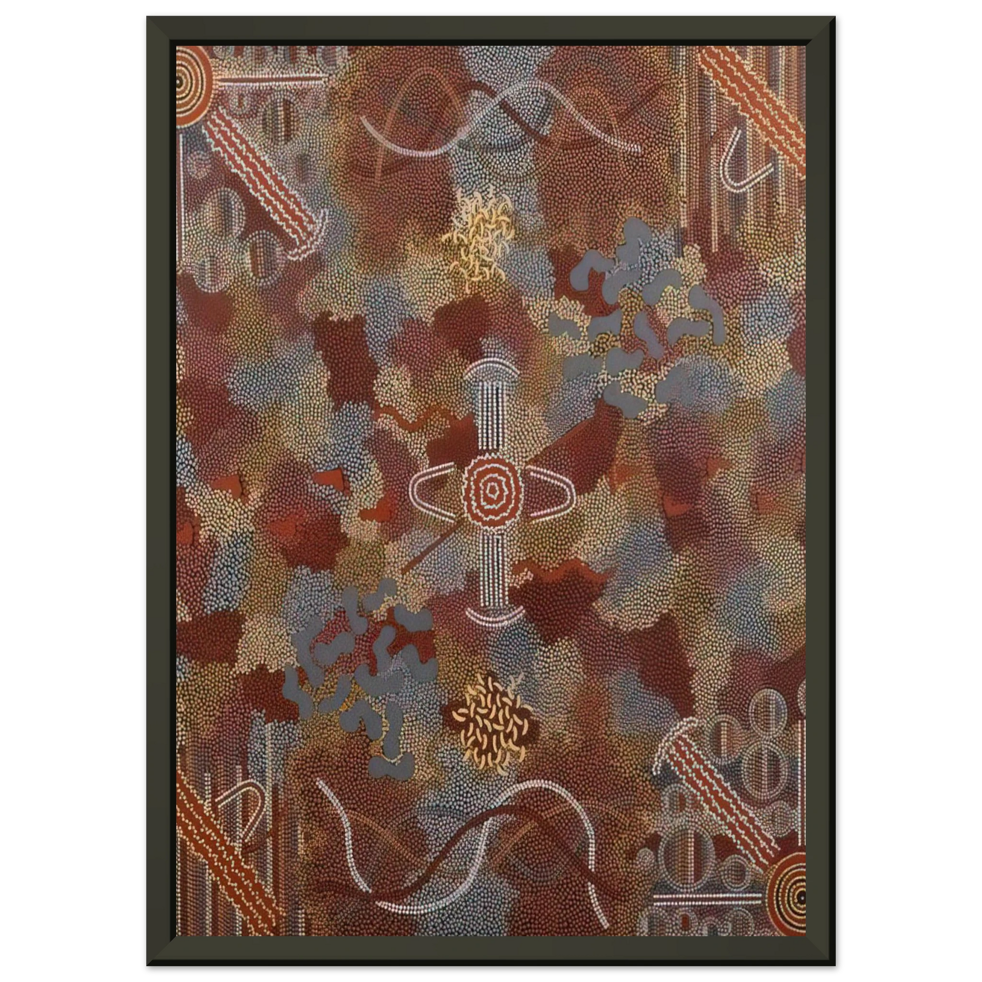Clifford Possum Tjapaltjarri  Frog Dreaming  1989 Framed Art Print  - Aluminum Frame - 60x80 cm / 24x32 inches