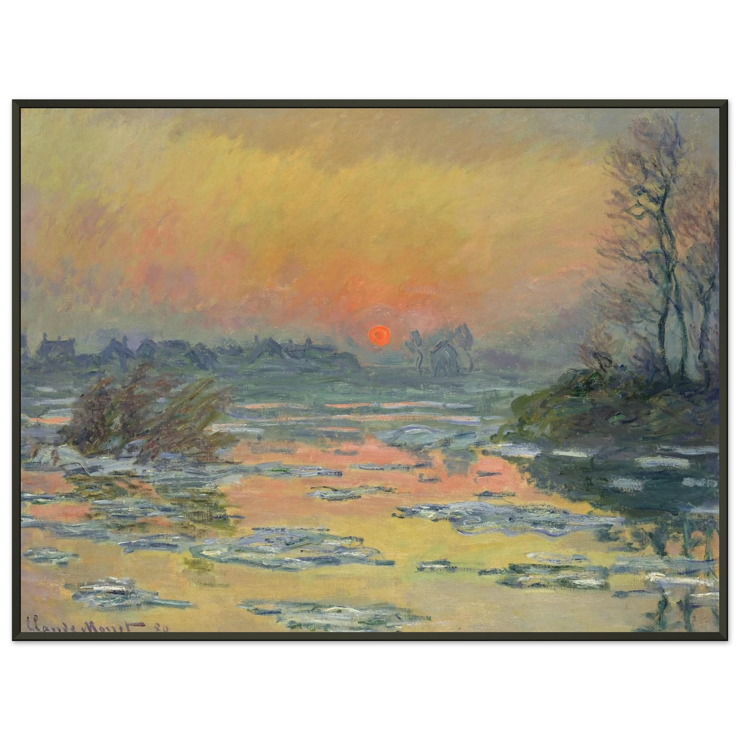 claude monet  Sunset on the Seine in Winter Framed Art Print  - Aluminum Frame - 70x100 cm / 28x40 inches