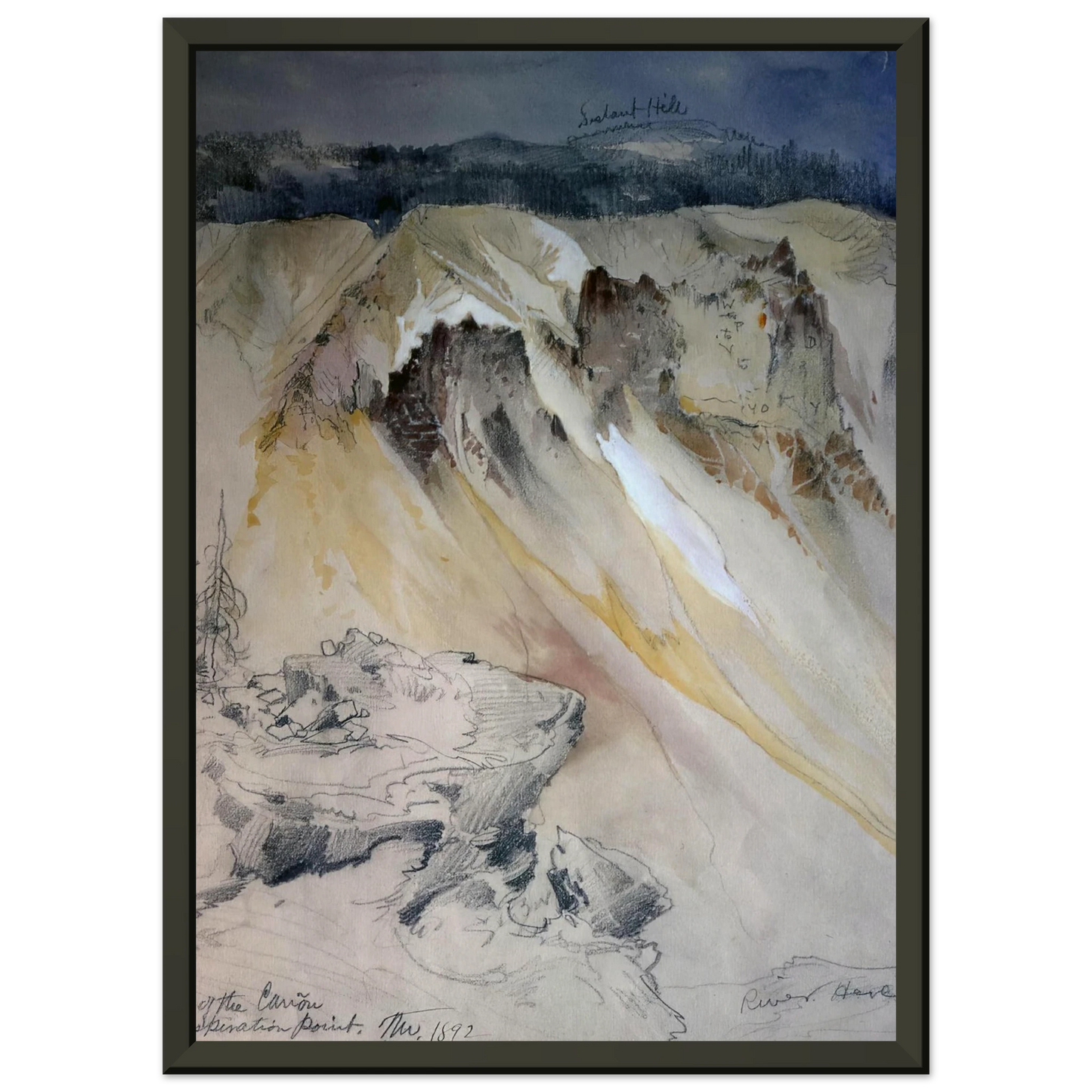 Thomas Moran  East wall of the canyon from Inspiration Point Framed Art Print  - Aluminum Frame - 40x50 cm / 16x20 inches