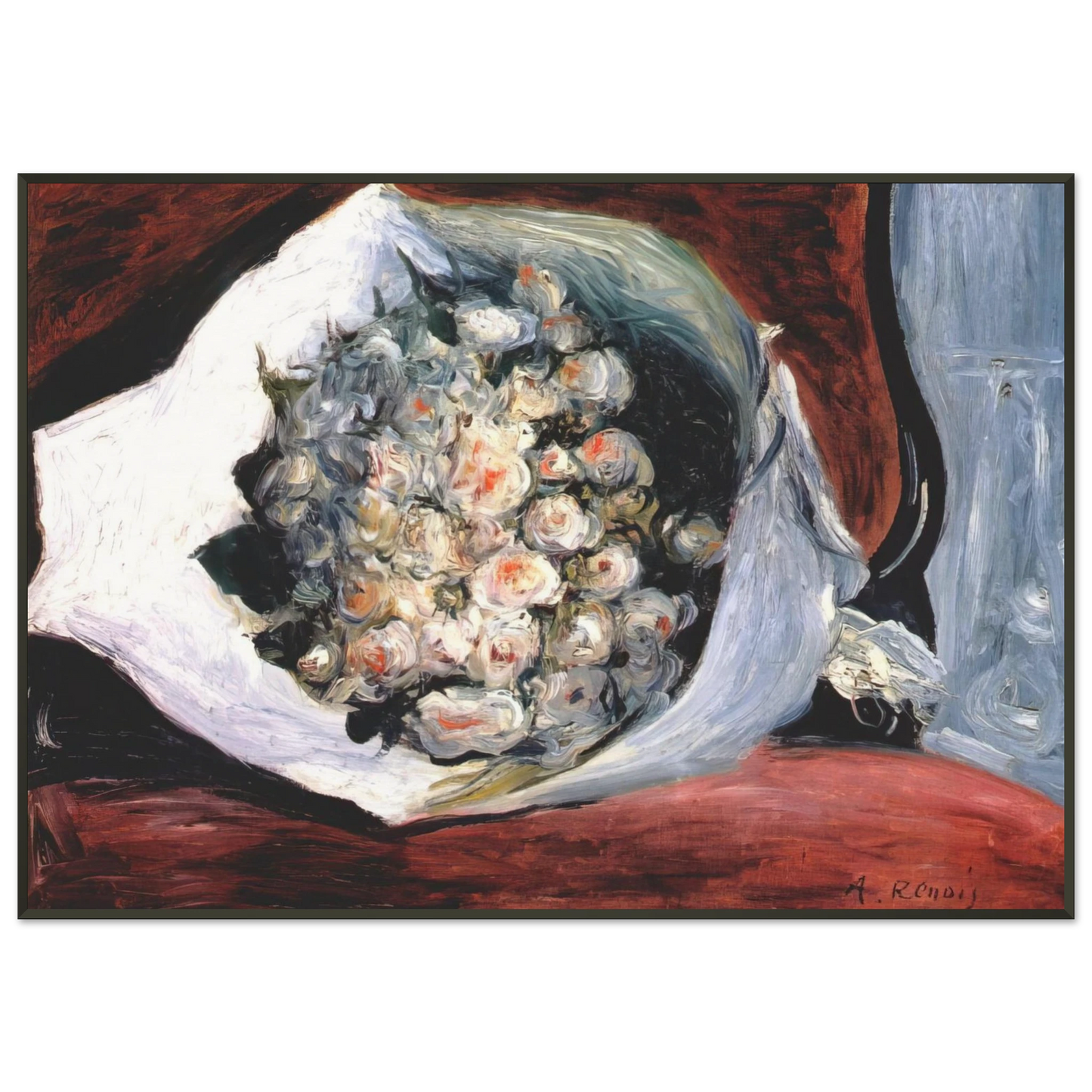 PierreAuguste Renoir  Bouquet in a theater box Framed Art Print  - Aluminum Frame - 21x29.7 cm / 8x12"