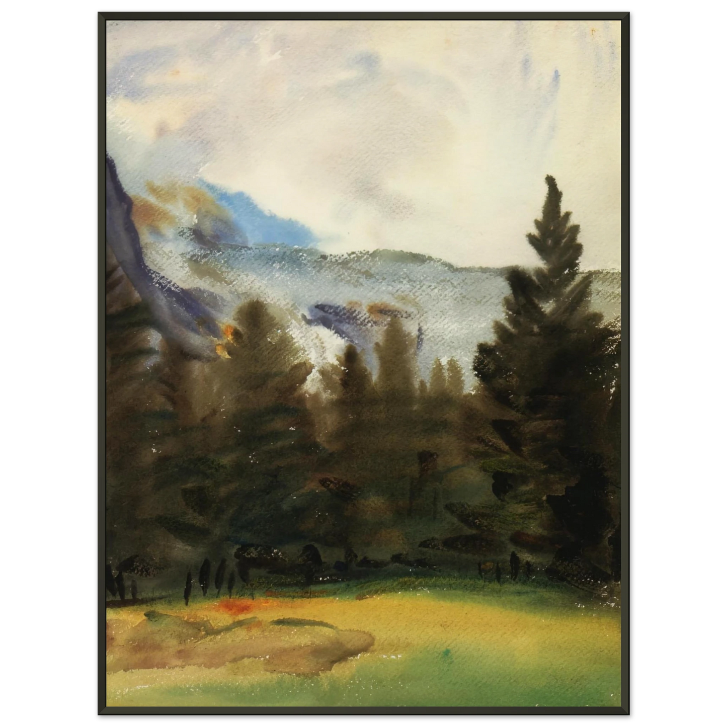 John Singer Sargent  Purtud Fir Trees and Snow Mountains Framed Art Print  - Aluminum Frame - 40x50 cm / 16x20 inches