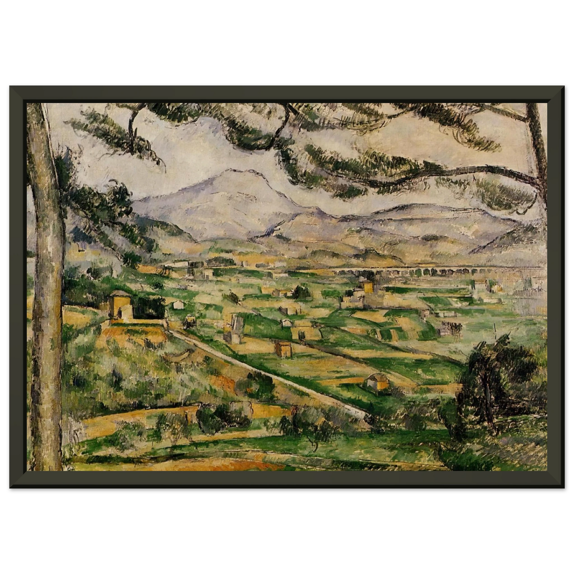 Paul Cezanne  Mont SainteVictoire with Large Pine Framed Art Print  - Aluminum Frame - 40x50 cm / 16x20 inches