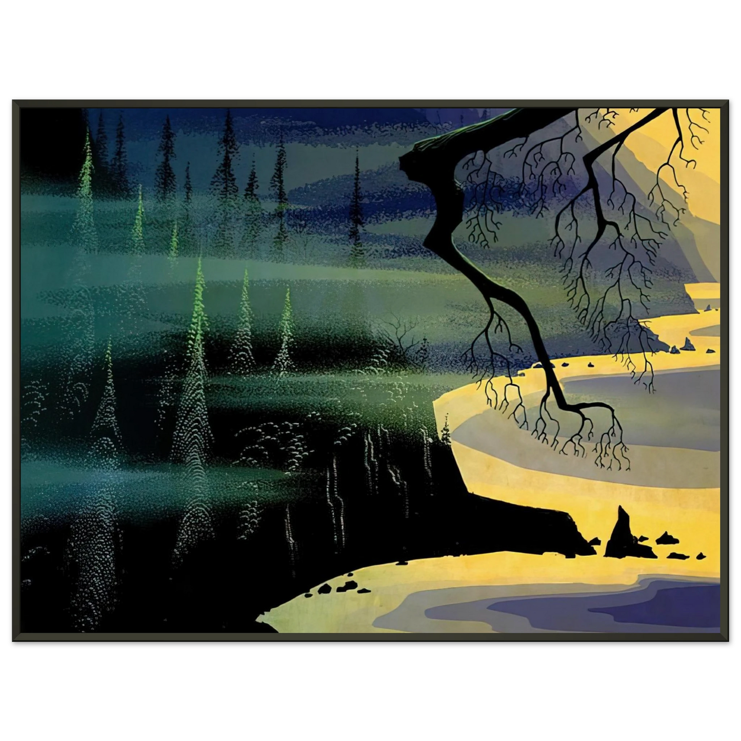 Eyvind Earle  Blue Mist Framed Art Print  - Aluminum Frame - 40x50 cm / 16x20 inches