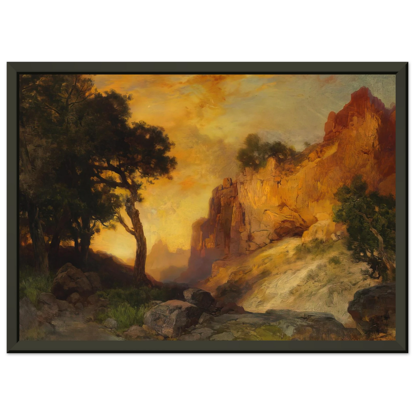 Thomas Moran  A Side Canyon Framed Art Print  - Aluminum Frame - 70x100 cm / 28x40 inches