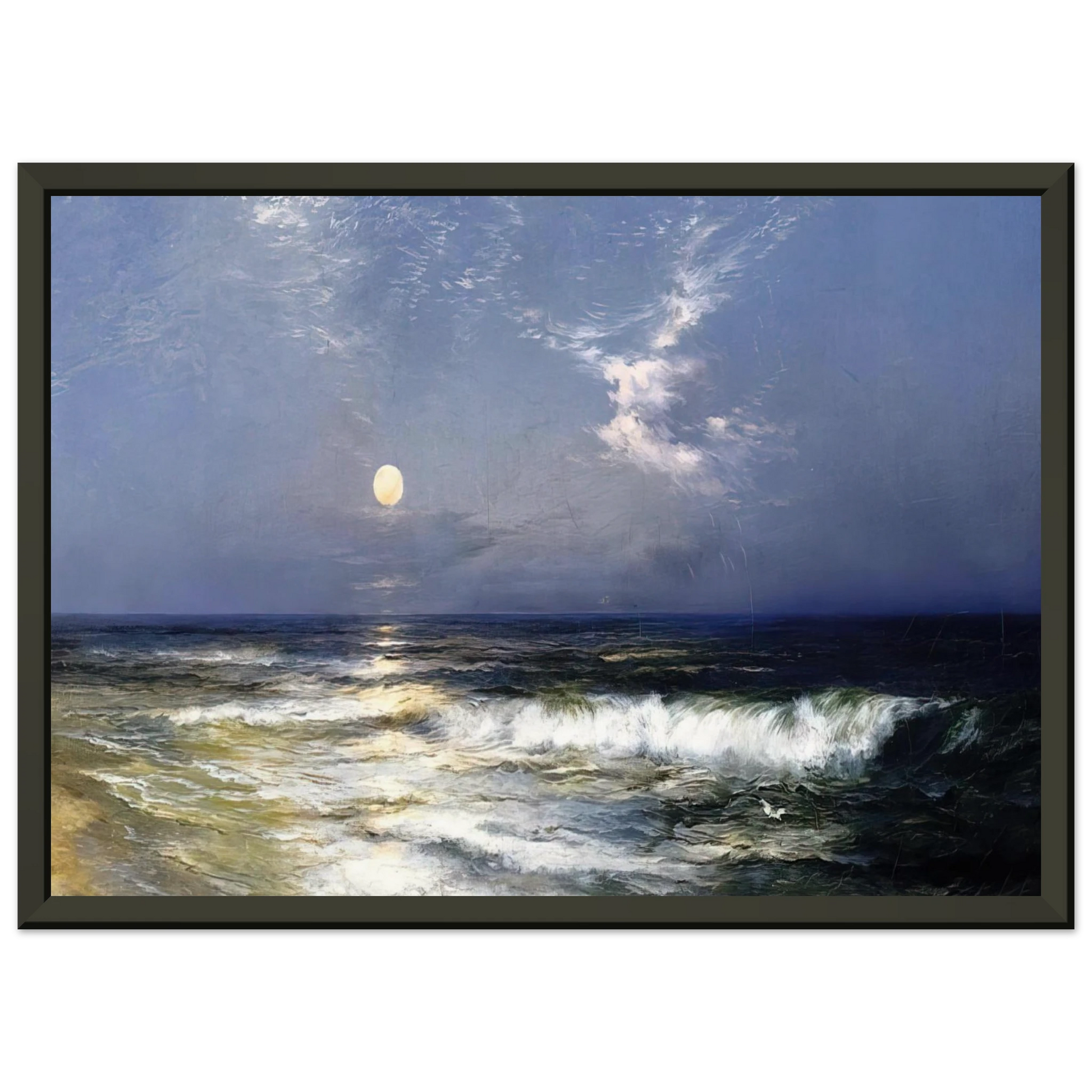 Thomas Moran  Moonlit Seascape Framed Art Print  - Aluminum Frame - 70x100 cm / 28x40 inches