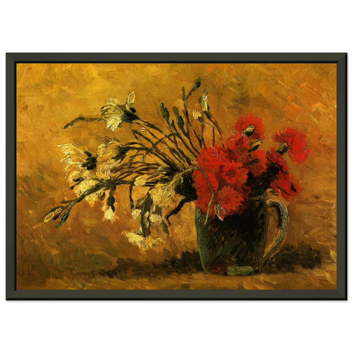 Vincent van Gogh  Vase with Red and White Carnations on a Yellow Background Framed Art Print  - Aluminum Frame - 40x50 cm / 16x20 inches