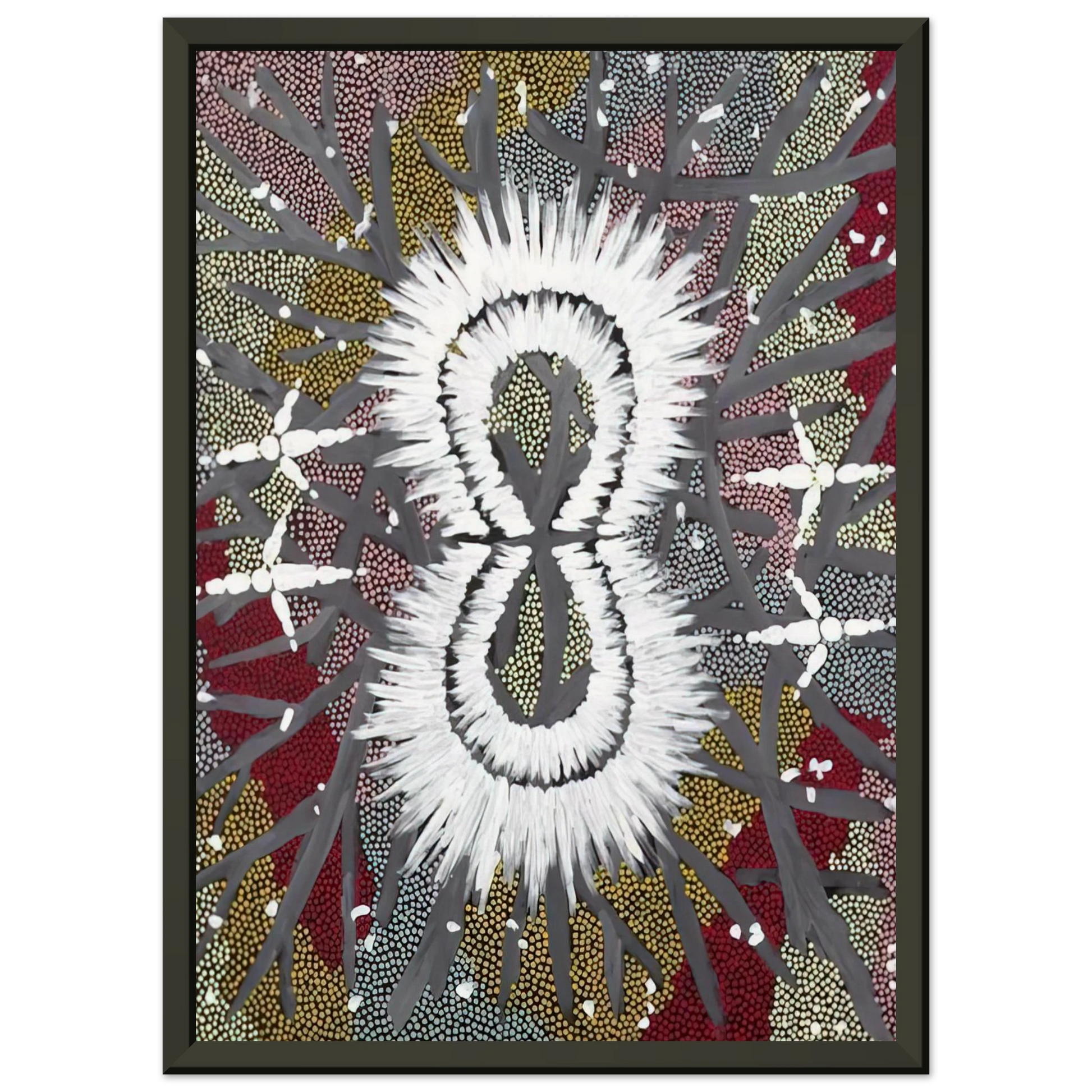 Clifford Possum Tjapaltjarri  Eagle Dreaming  1997 Framed Art Print  - Aluminum Frame - 60x80 cm / 24x32 inches