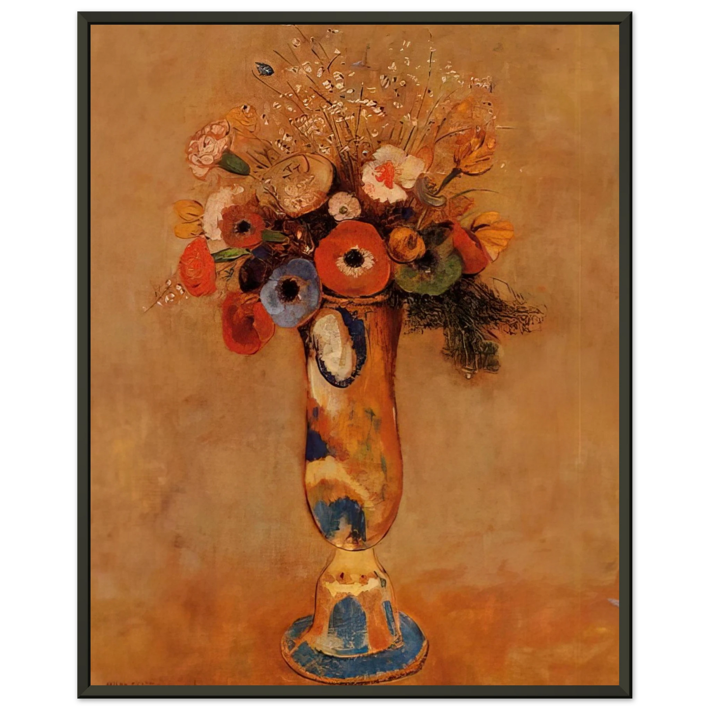 Odilon Redon  WILDFLOWERS IN A LONG NECKED VASE Framed Art Print  - Aluminum Frame - 60x80 cm / 24x32 inches