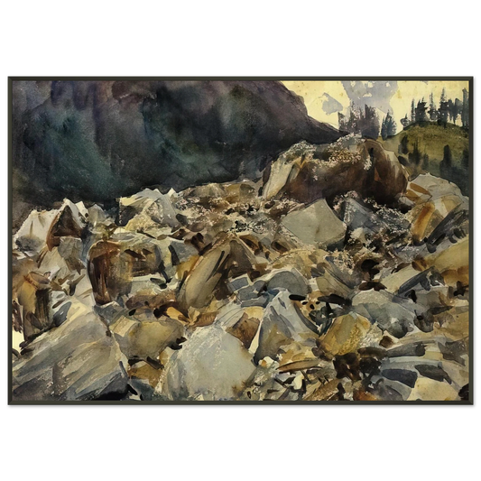 John Singer Sargent  Purtud Alpine Scene and Boulders Framed Art Print  - Aluminum Frame - 21x29.7 cm / 8x12"