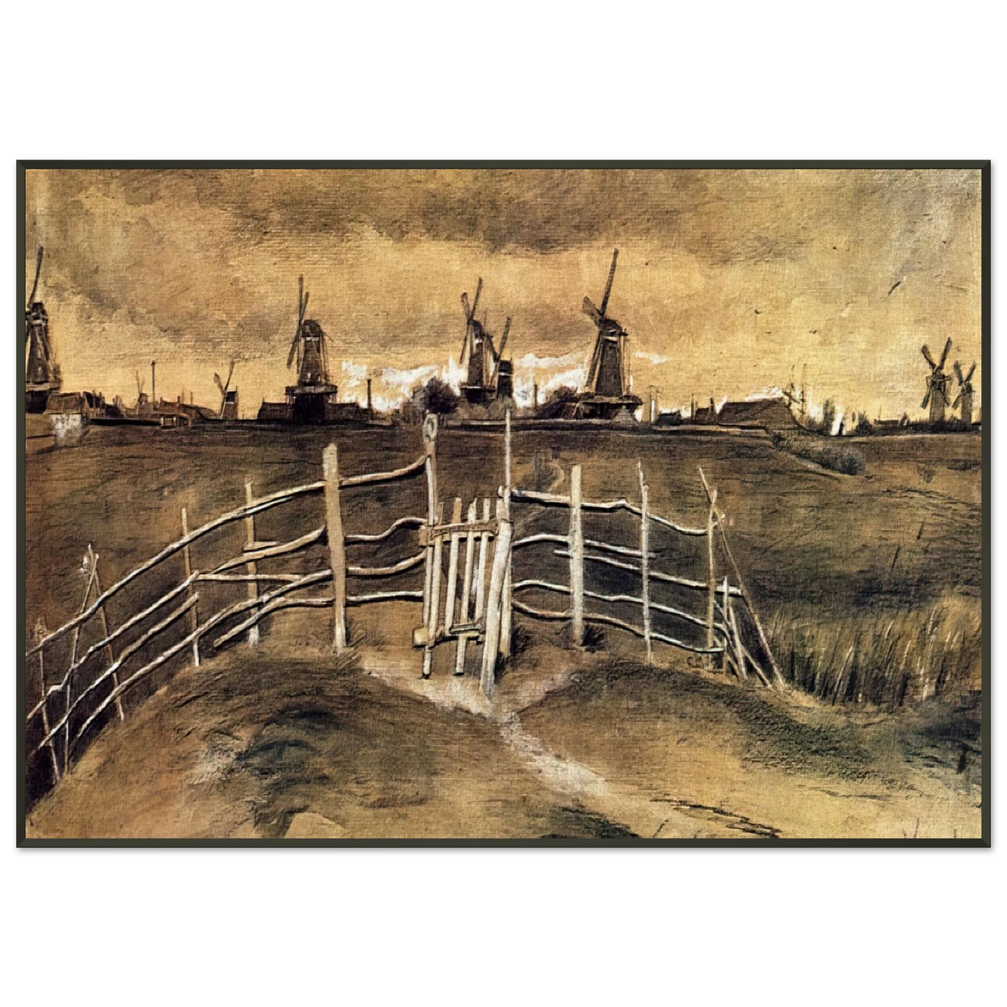 Vincent van Gogh  Windmils at Dordrecht Framed Art Print  - Aluminum Frame - 21x29.7 cm / 8x12"