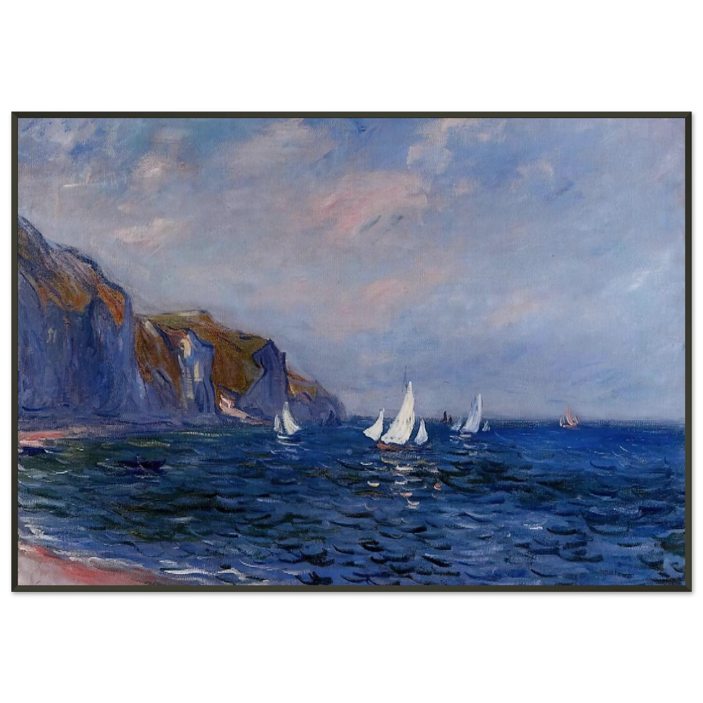 claude monet  Cliffs and Sailboats at Pourville Framed Art Print  - Aluminum Frame - 21x29.7 cm / 8x12"