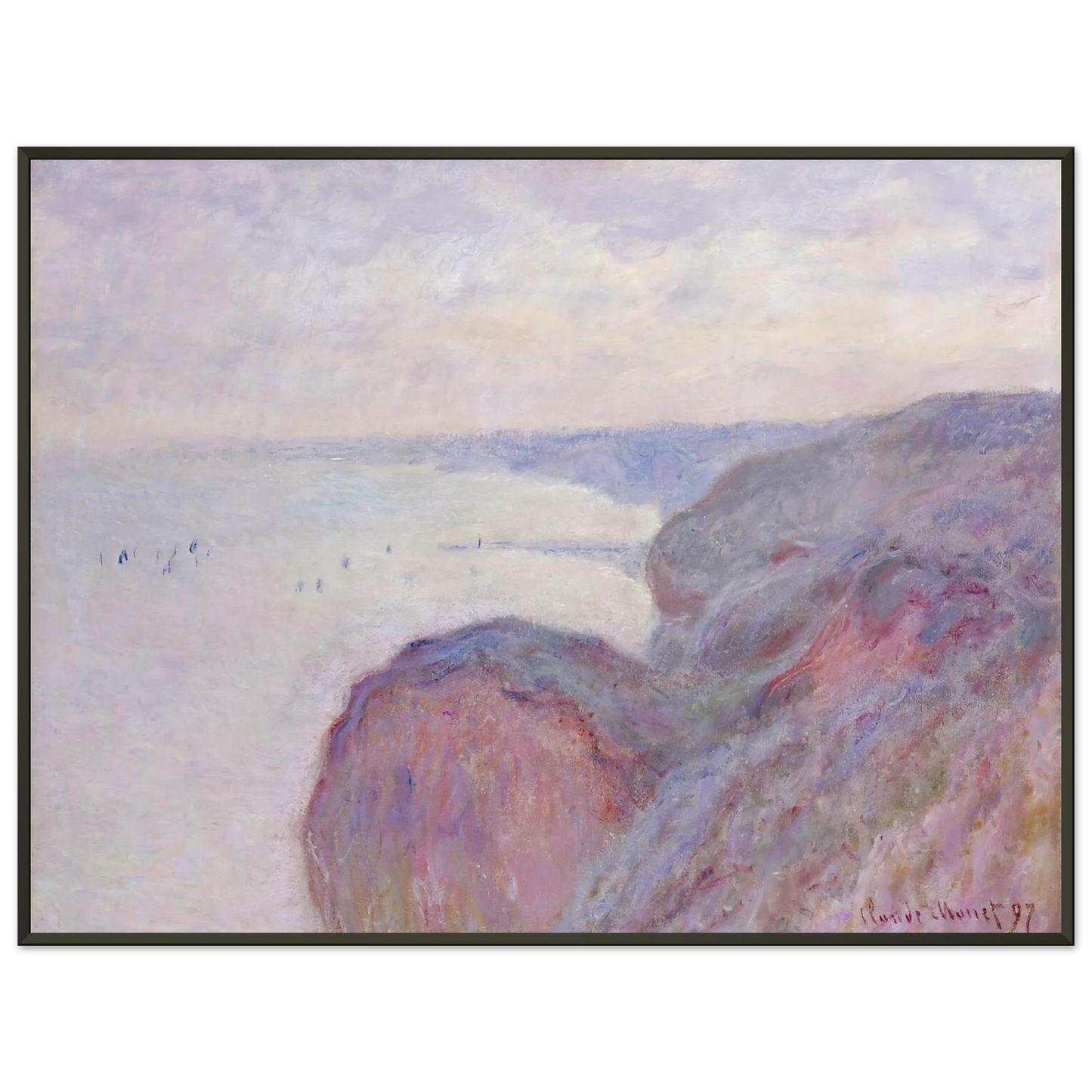 claude monet  Cliff near Dieppe Overcast Skies Framed Art Print  - Aluminum Frame - 70x100 cm / 28x40 inches