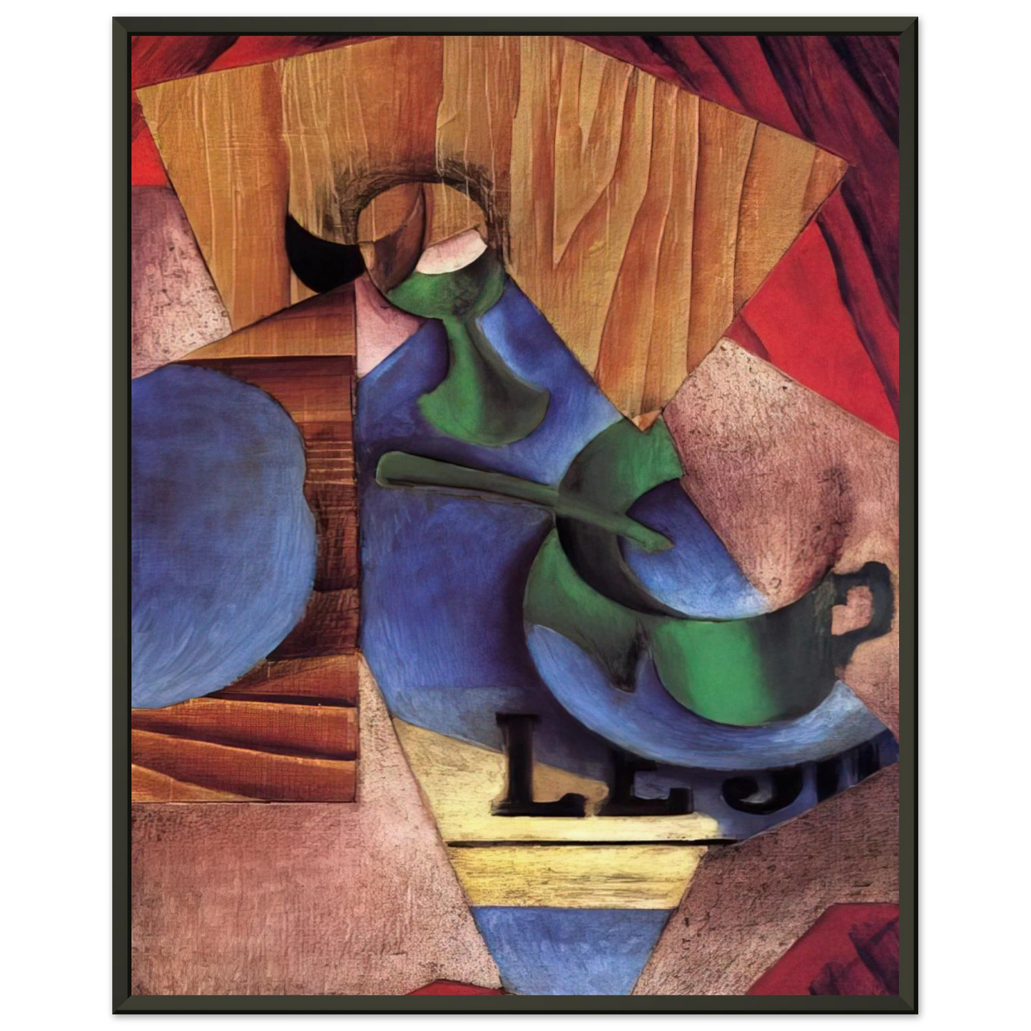 Juan Gris  GLASS CUP AND NEWSPAPER 1913 Framed Art Print  - Aluminum Frame - 70x100 cm / 28x40 inches