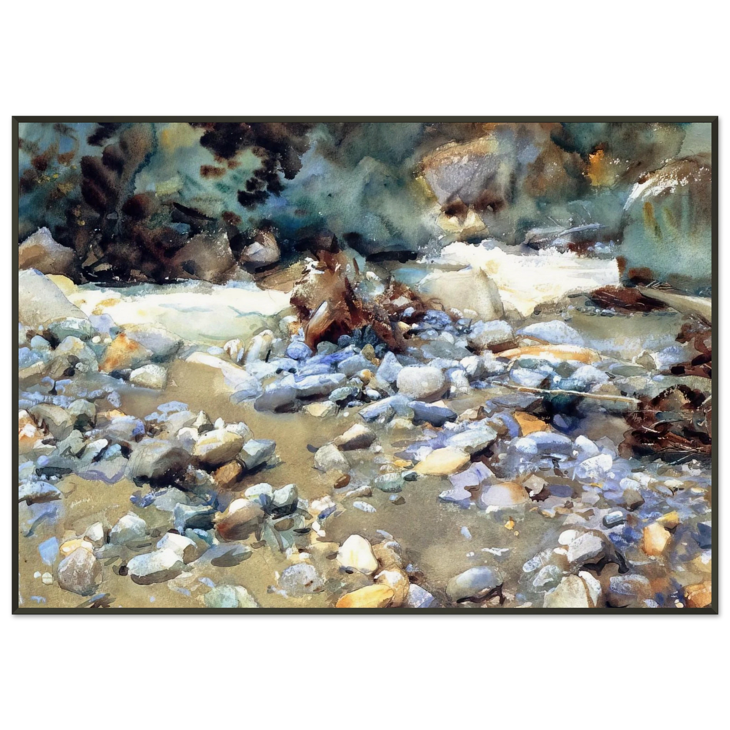 John Singer Sargent  Purtud Bed of a Glacier Torrent Framed Art Print  - Aluminum Frame - 21x29.7 cm / 8x12"