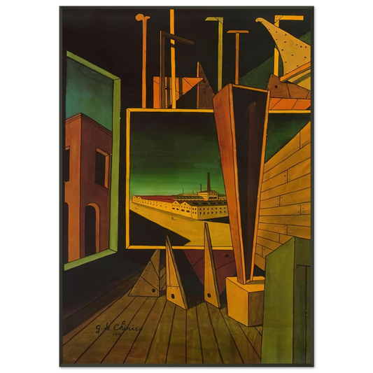 Giorgio de Chirico  GEOMETRIC COMPOSITION WITH FACTORY LANDSCAPE 1917 Framed Art Print  - Aluminum Frame - 21x29.7 cm / 8x12"