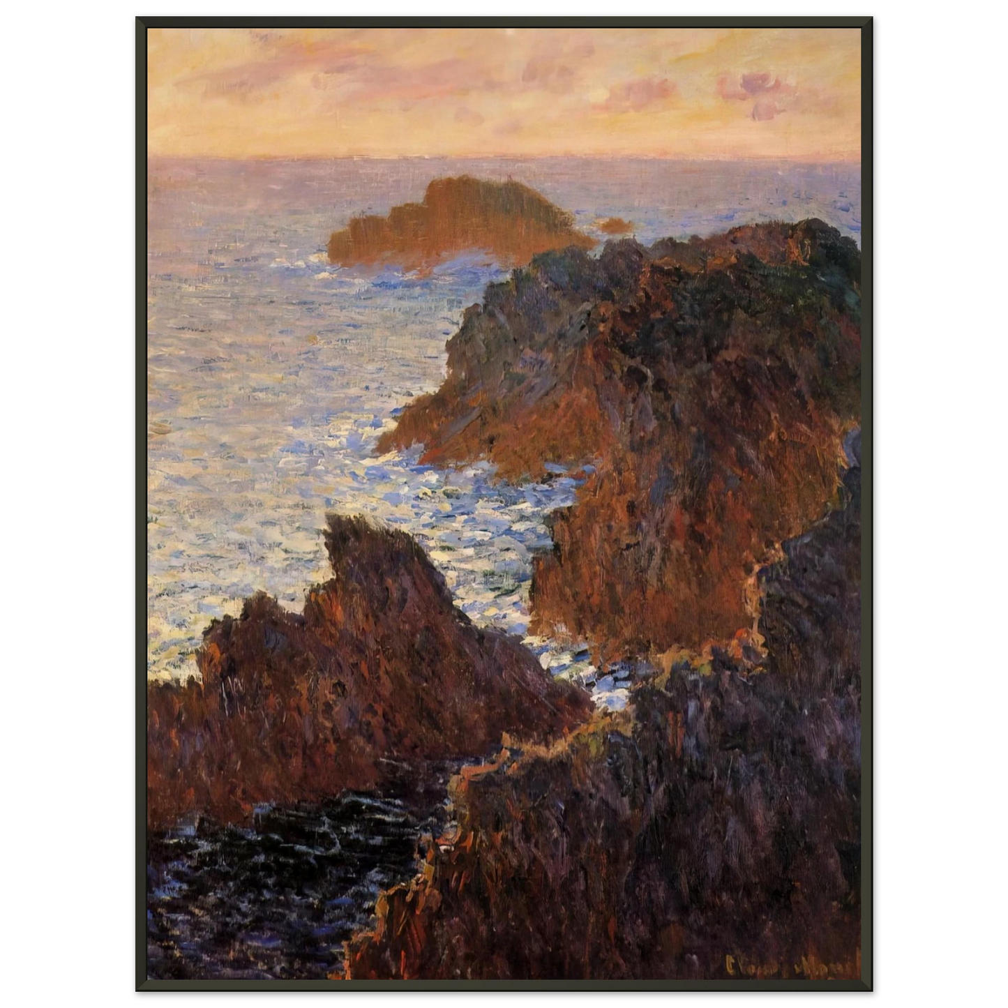 claude monet  Rocks at BelleIle PortDomois Framed Art Print  - Aluminum Frame - 70x100 cm / 28x40 inches
