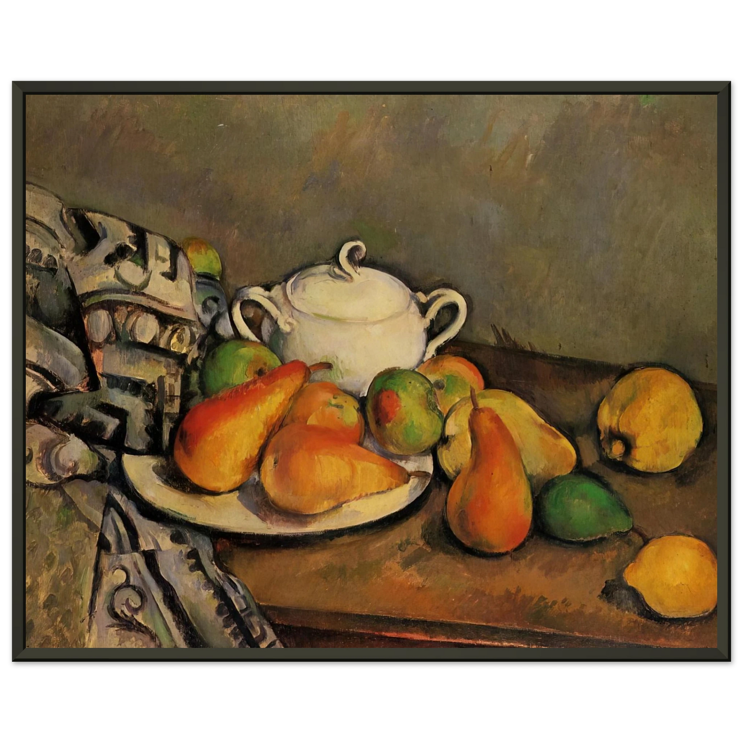 Paul Cezanne  Sugarbowl Pears and Tablecloth Framed Art Print  - Aluminum Frame - 70x100 cm / 28x40 inches