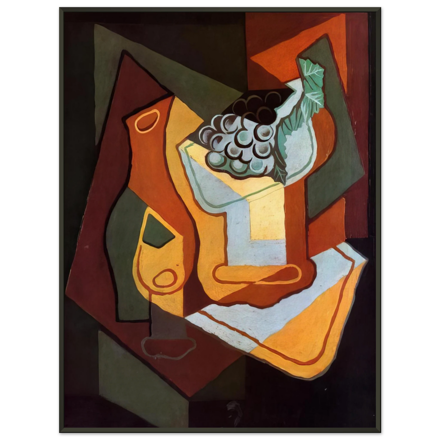Juan Gris  BOTTLE WINE GLASS AND FRUIT BOWL Framed Art Print  - Aluminum Frame - 70x100 cm / 28x40 inches