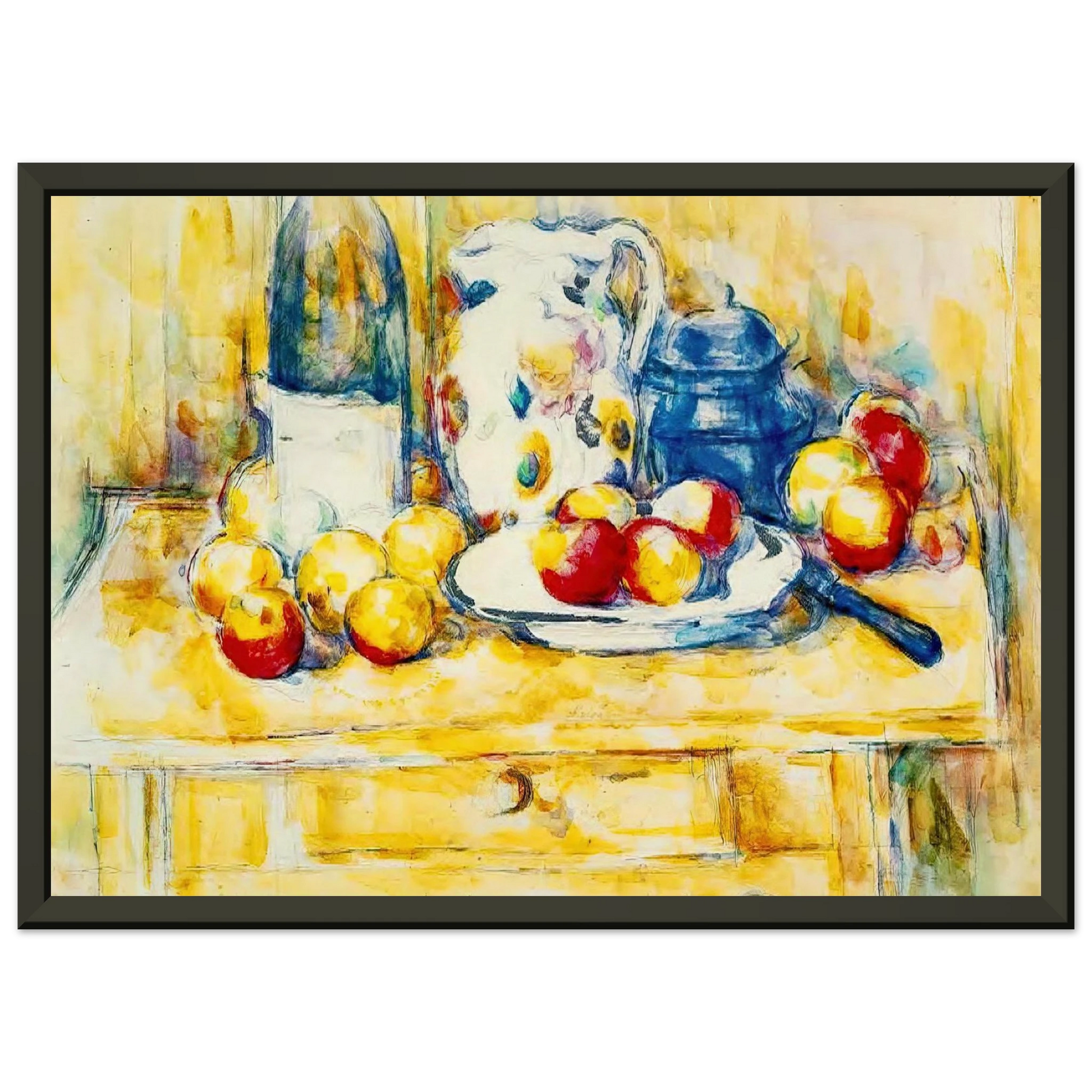 Paul Cezanne  Still Life with Apples a Bottle and a Milk Pot Framed Art Print  - Aluminum Frame - 60x80 cm / 24x32 inches