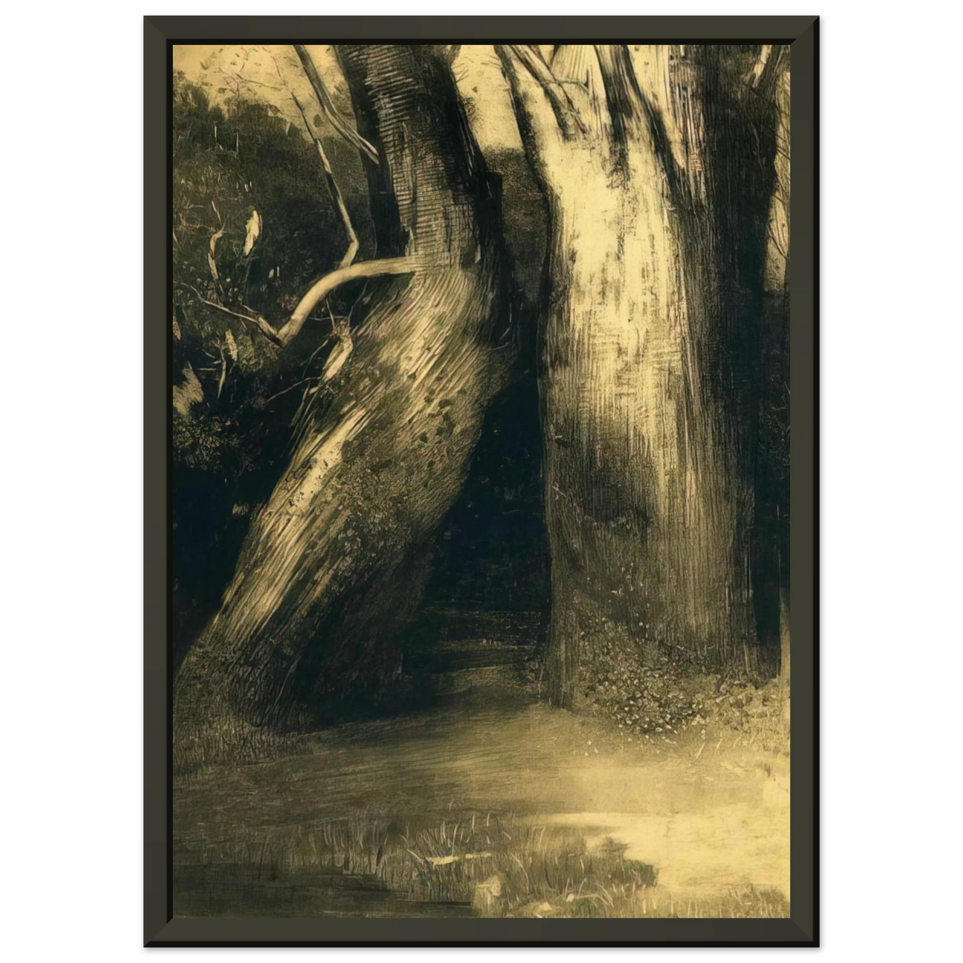 Odilon Redon  TWO TREES 1875 Framed Art Print  - Aluminum Frame - 40x50 cm / 16x20 inches