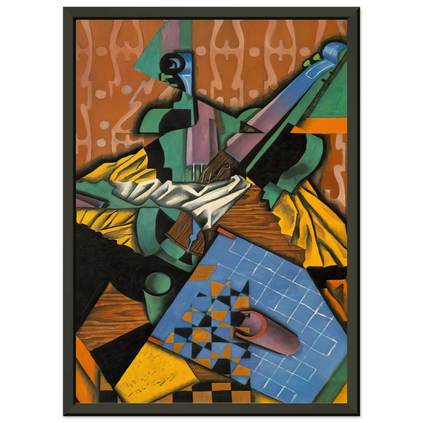 Juan Gris  PHOTOGRAPH OF VIOLIN AND CHECKERBOARD 1913 Framed Art Print  - Aluminum Frame - 60x80 cm / 24x32 inches