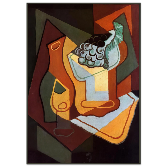 Juan Gris  BOTTLE WINE GLASS AND FRUIT BOWL Framed Art Print  - Aluminum Frame - 21x29.7 cm / 8x12"