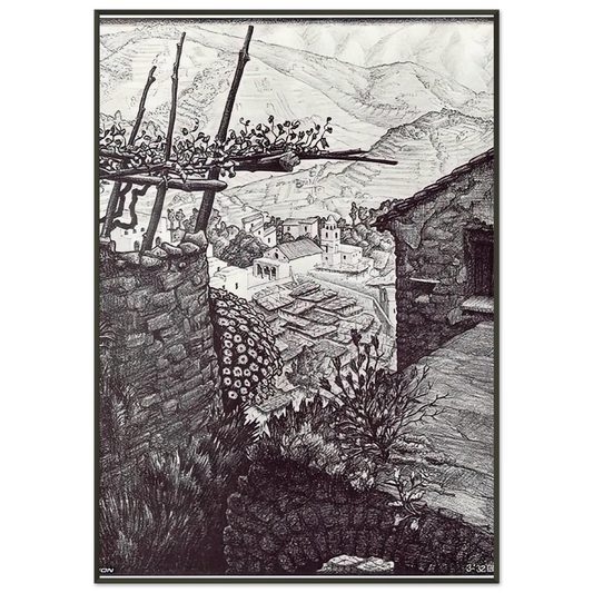 MC Escher  THE HAMLET OF TURELLO SOUTHERN ITALY Framed Art Print  - Aluminum Frame - 21x29.7 cm / 8x12"