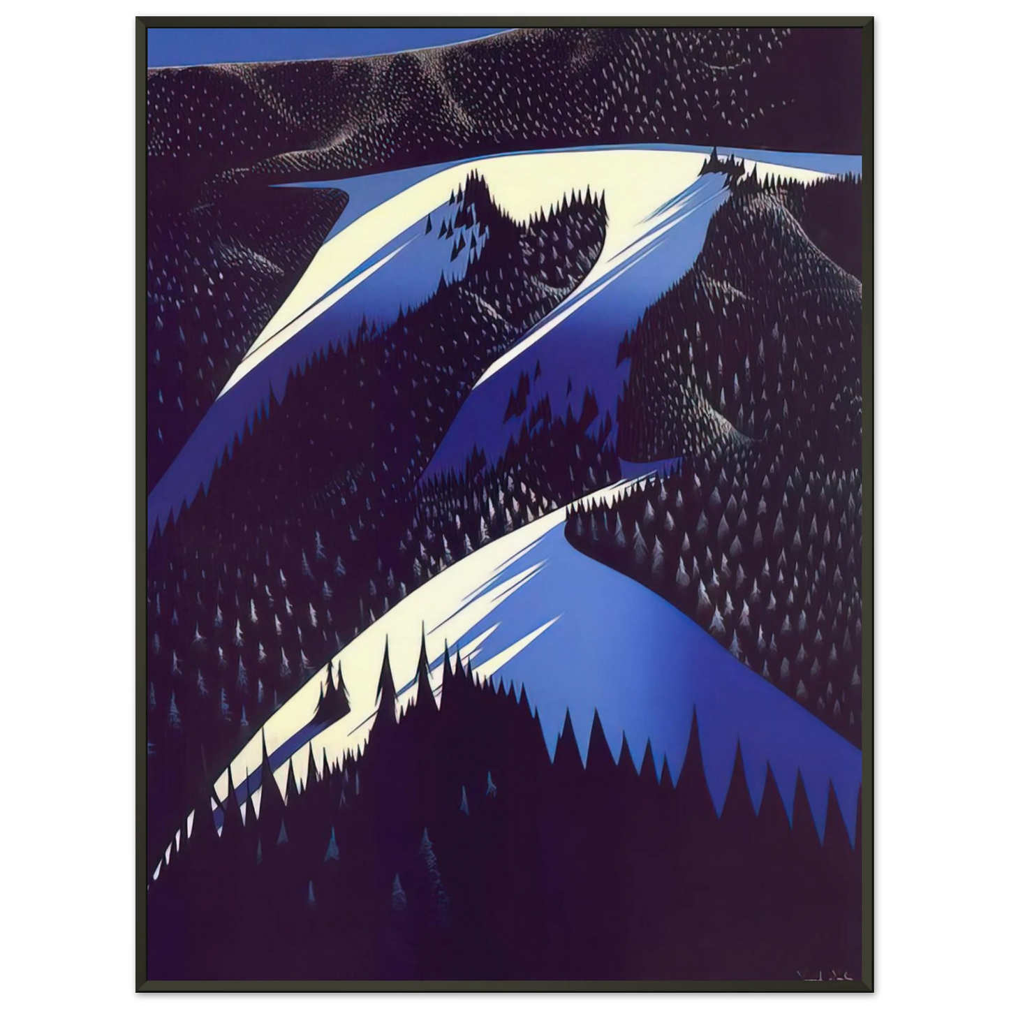 Eyvind Earle  Black Evergreen Forest Framed Art Print  - Aluminum Frame - 60x80 cm / 24x32 inches