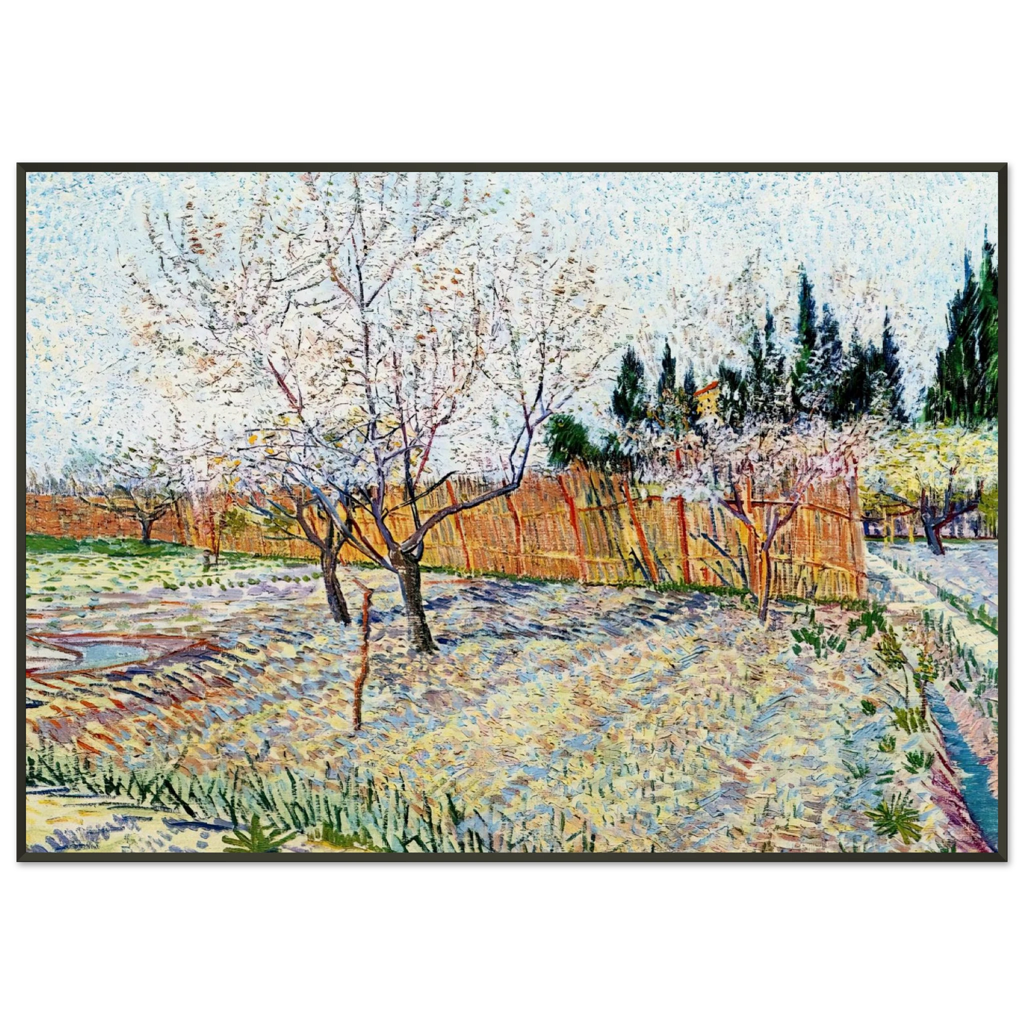Vincent van Gogh  Orchard with Peach Trees in Blossom Framed Art Print  - Aluminum Frame - 21x29.7 cm / 8x12"
