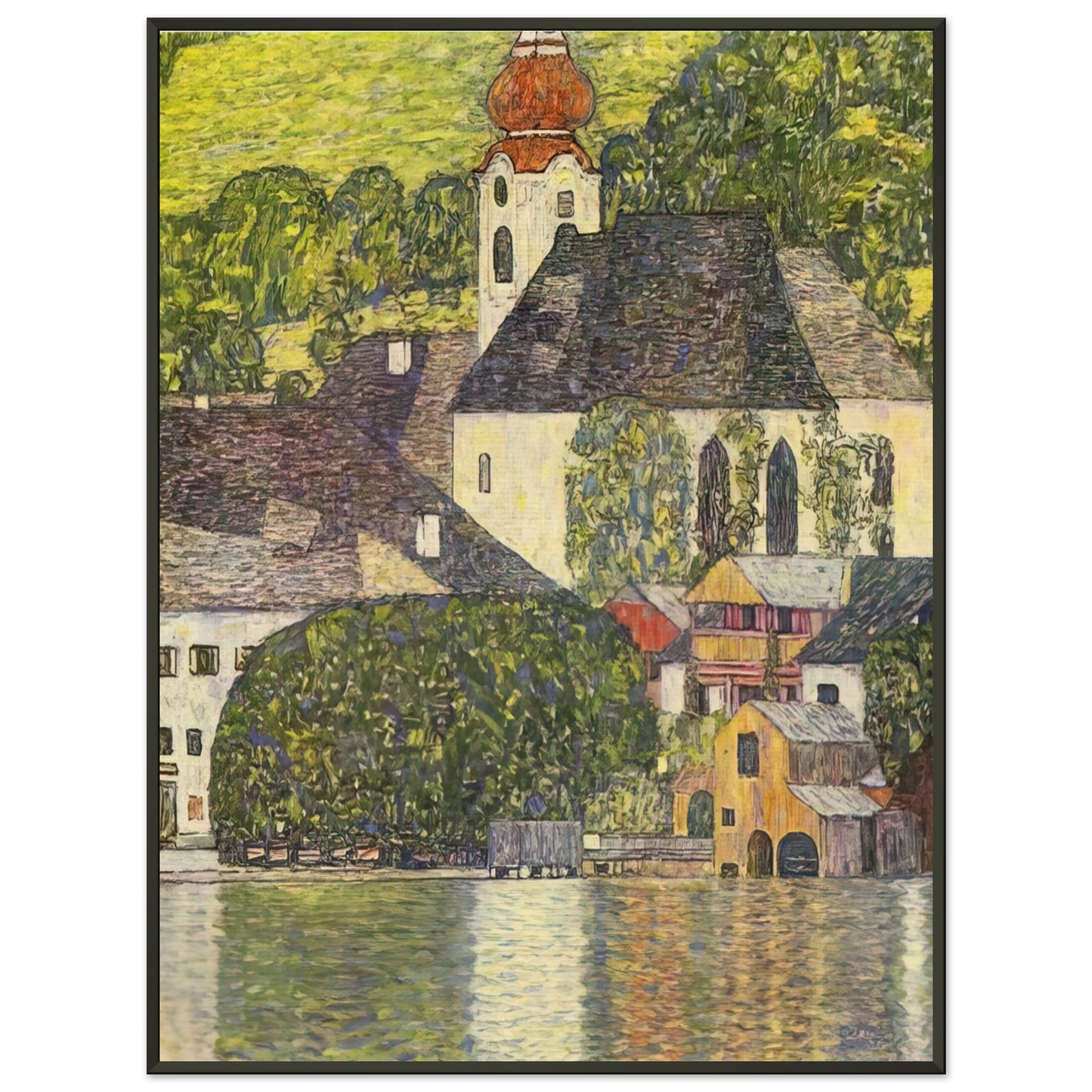 Gustav Klimt  CHRUCH IN UNTERACH ON THE ATTERSEE Framed Art Print  - Aluminum Frame - 40x50 cm / 16x20 inches