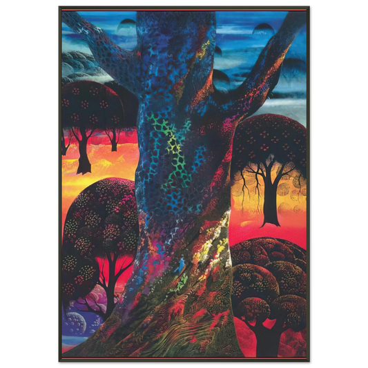 Eyvind Earle  Fire Magic Framed Art Print  - Aluminum Frame - 21x29.7 cm / 8x12"
