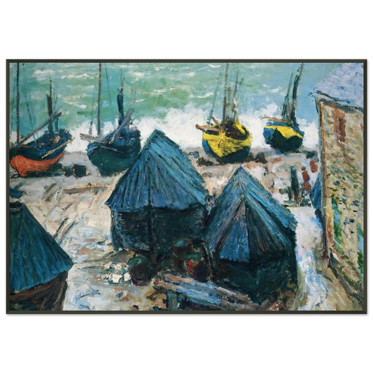 claude monet  Boats on the Beach at Etretat Framed Art Print  - Aluminum Frame - 21x29.7 cm / 8x12"