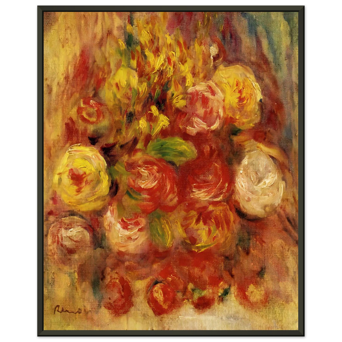 PierreAuguste Renoir  Flowers in a Vase with Blue Decoration Framed Art Print  - Aluminum Frame - 70x100 cm / 28x40 inches