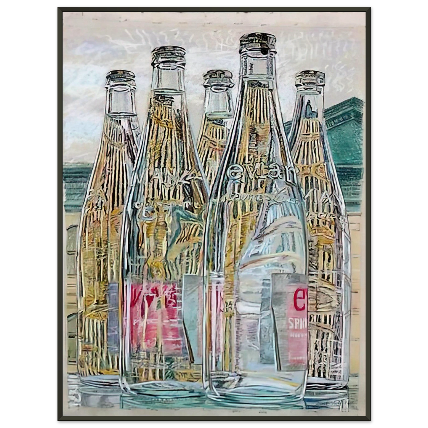 Janet Fish  EVIAN BOTTLES 1976 Framed Art Print  - Aluminum Frame - 40x50 cm / 16x20 inches