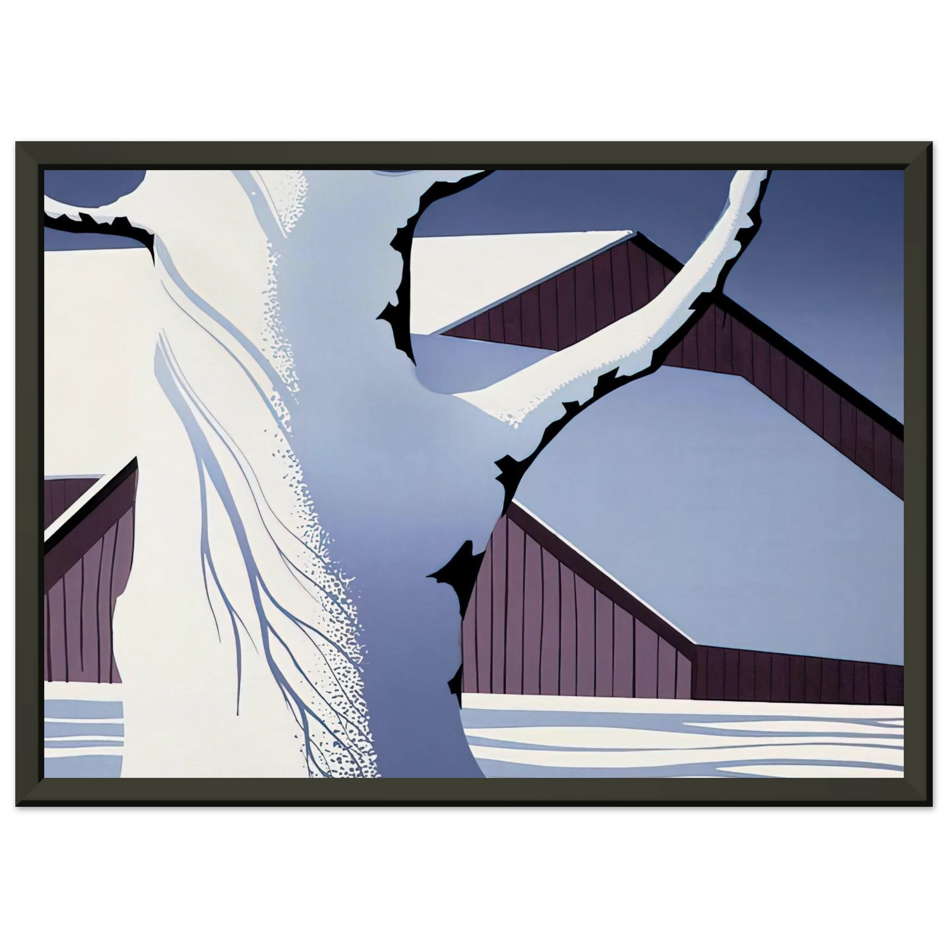 Eyvind Earle  Red Barn and Tree Trunk Framed Art Print  - Aluminum Frame - 40x50 cm / 16x20 inches